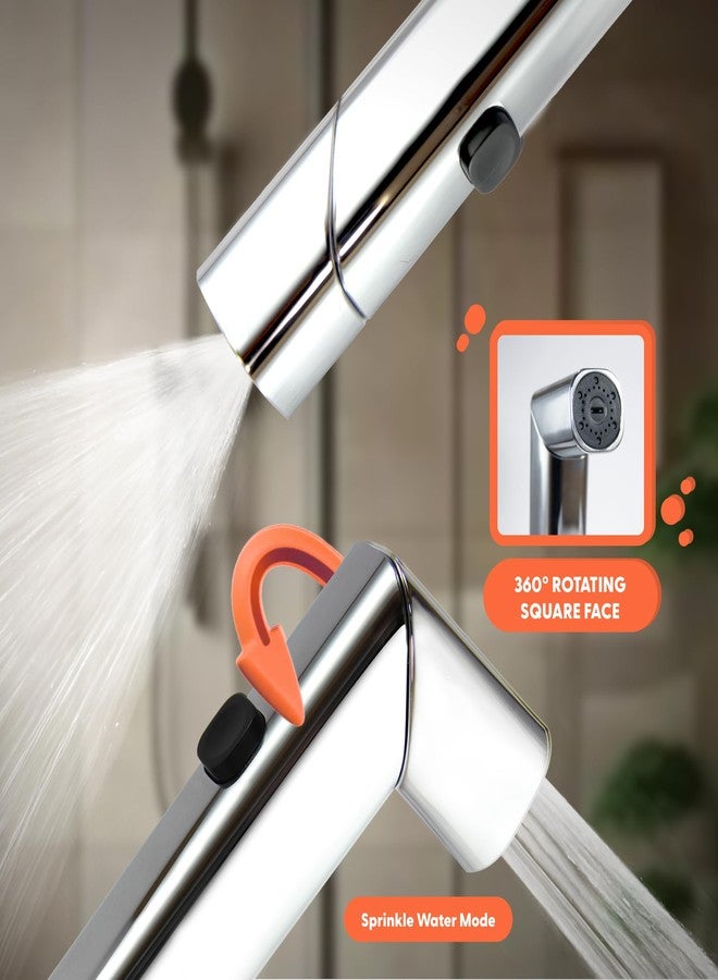 FIORA Rotate 360 Degree Bathroom ABS Health Faucet with SS-304 Grade 1.5 Meter Flexible Hose Pipe and Wall Hook | Health Faucet Set for Bathroom | Water Saving | Dual Mode | Chrome Finish - Image 2